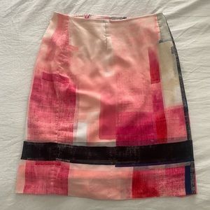 white house black market pink abstract pencil skirt